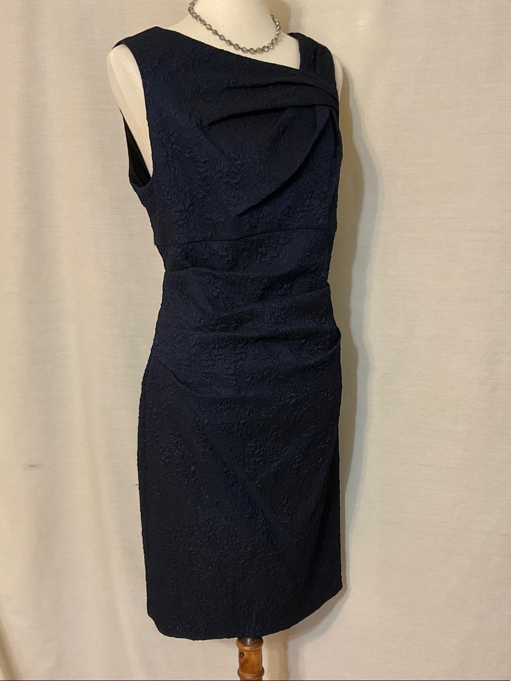 Adrianna Papell Dark Blue Brocade Sheath Dress - Picture 4 of 15